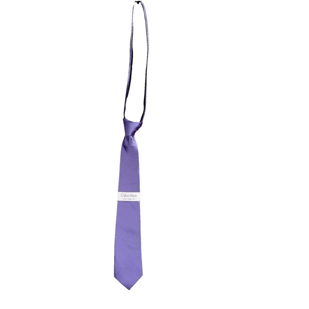 NEW CALVIN KLEIN boys' zipper tie Light Purple Solid Tie 100% Silk